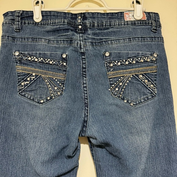 Women’s Y2K Bling Details Diamond Saza Brand Denim Blue Skinny Jeans Size: 15 - Picture 12 of 15